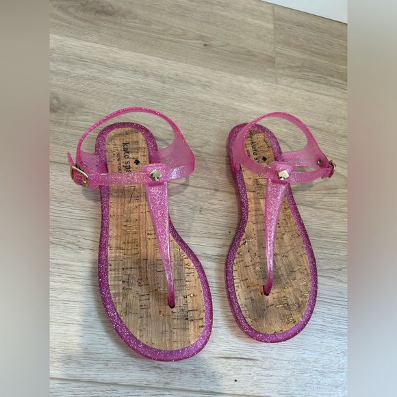 Kate spade yari jelly pink shimmer rubber cork t strap sandals Size 7 - Picture 3 of 7